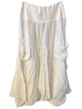 Boho Textured Cotton Drop Waist Balloon Maxi Skirt by Zury in White Sz M/L NWT